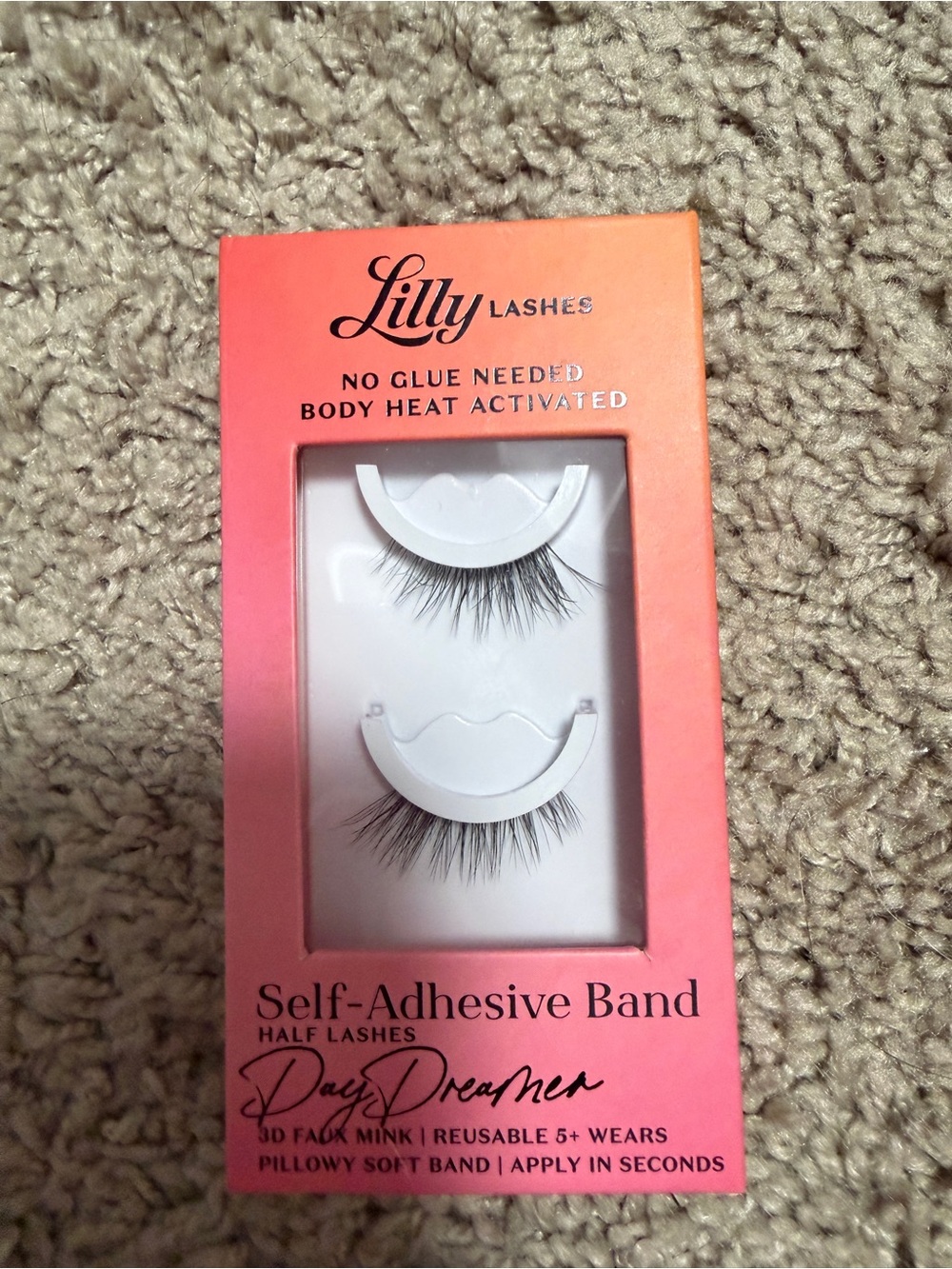 Lilly Lashes Self-Adhesive Band Half Lashes in Pink-Orange Ombré Packaging
